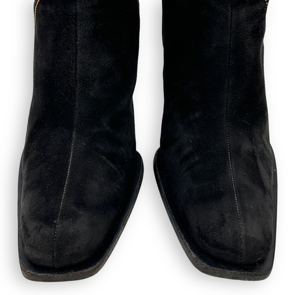 Bruno Magli Black Suede Orange Stitch Tall Block Heel Boots sz 36 - Picture 4 of 11